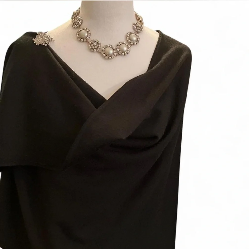 Quite Luxury,Soft girl,pre loved Nina Leonard Drape cape with fur balls